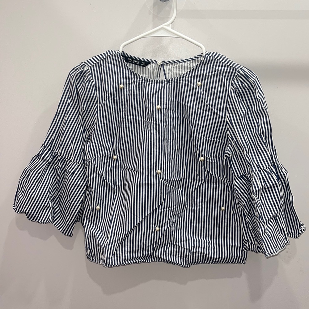 Zara Pearl Beaded stripped shirt